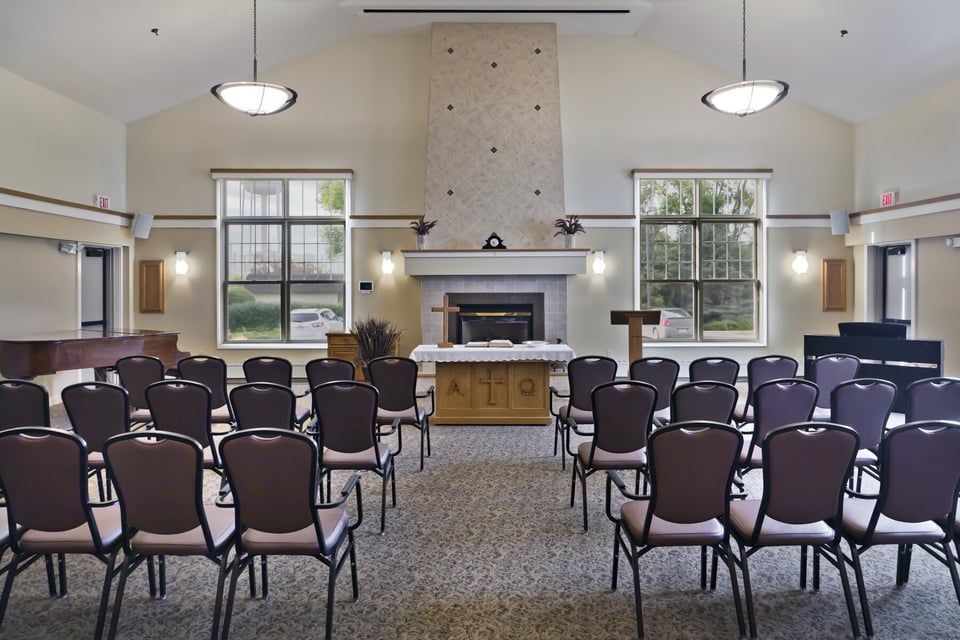 chapel with chairs in rows