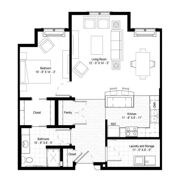 The Gothenburg - 982 sq ft, 1 bedroom, 1 bathroom