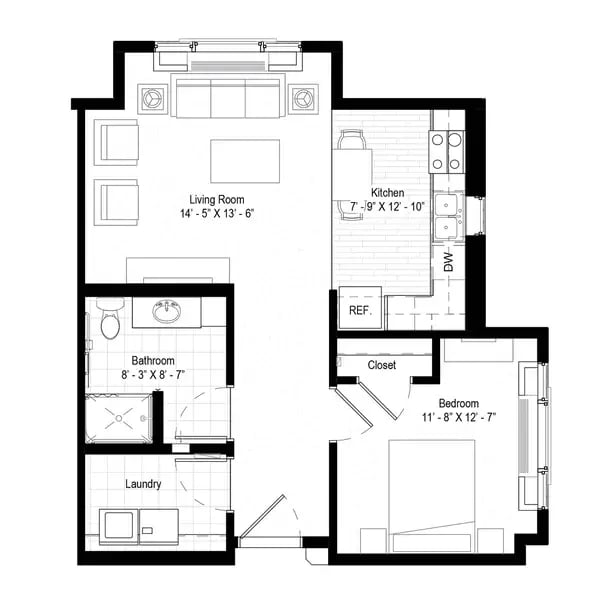 The Sundsvall - 736 sq ft, 1 bedroom, 1 bathroom
