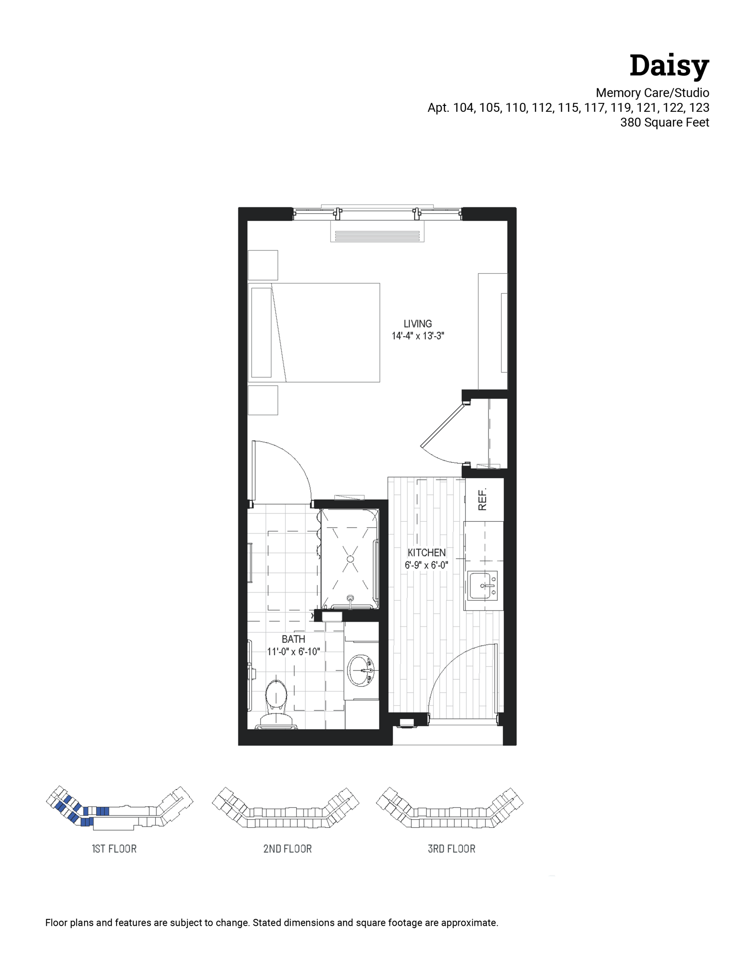 Daisy | Kaleidoscope Memory Care | studio, 1 bath | 380 sq ft