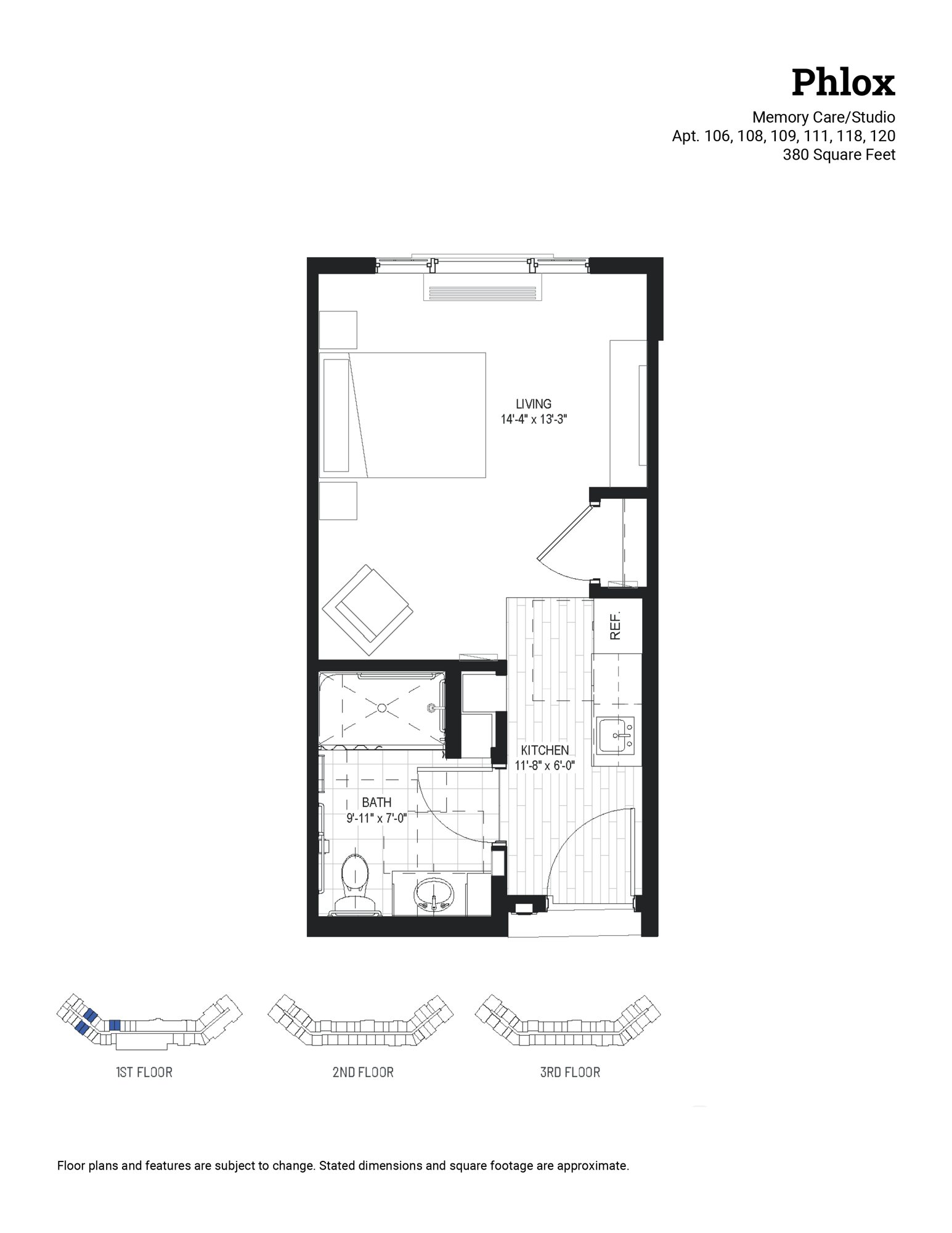 Phlox | Kaleidoscope Memory Care | studio, 1 bath | 380 sq ft
