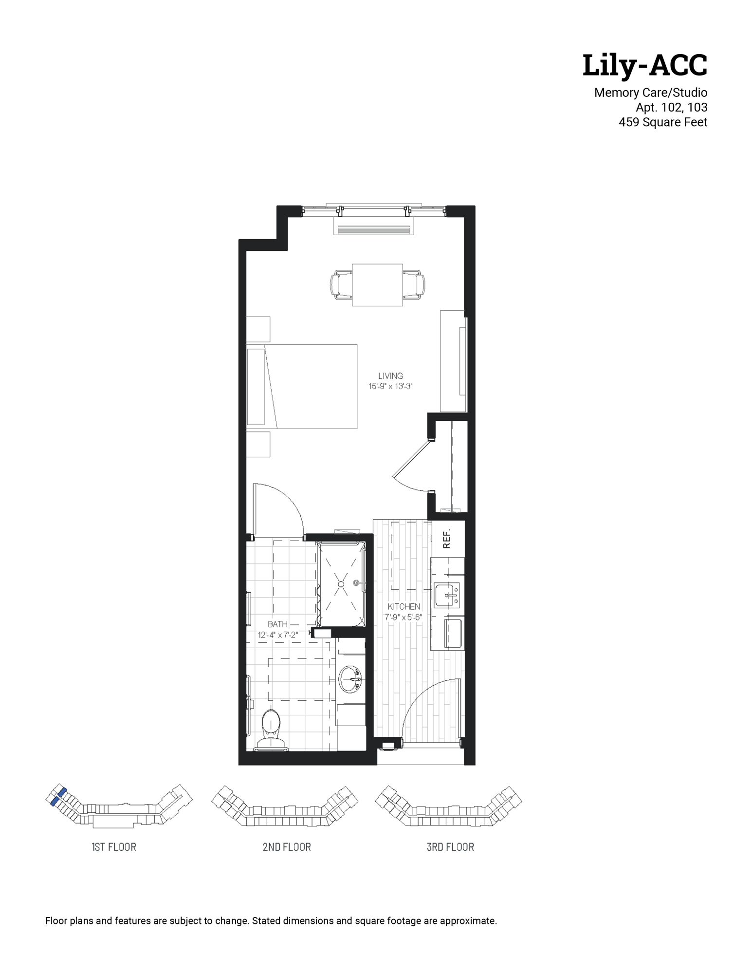 Lily - ACC | Kaleidoscope Memory Care | studio, 1 bath | 459 sq ft