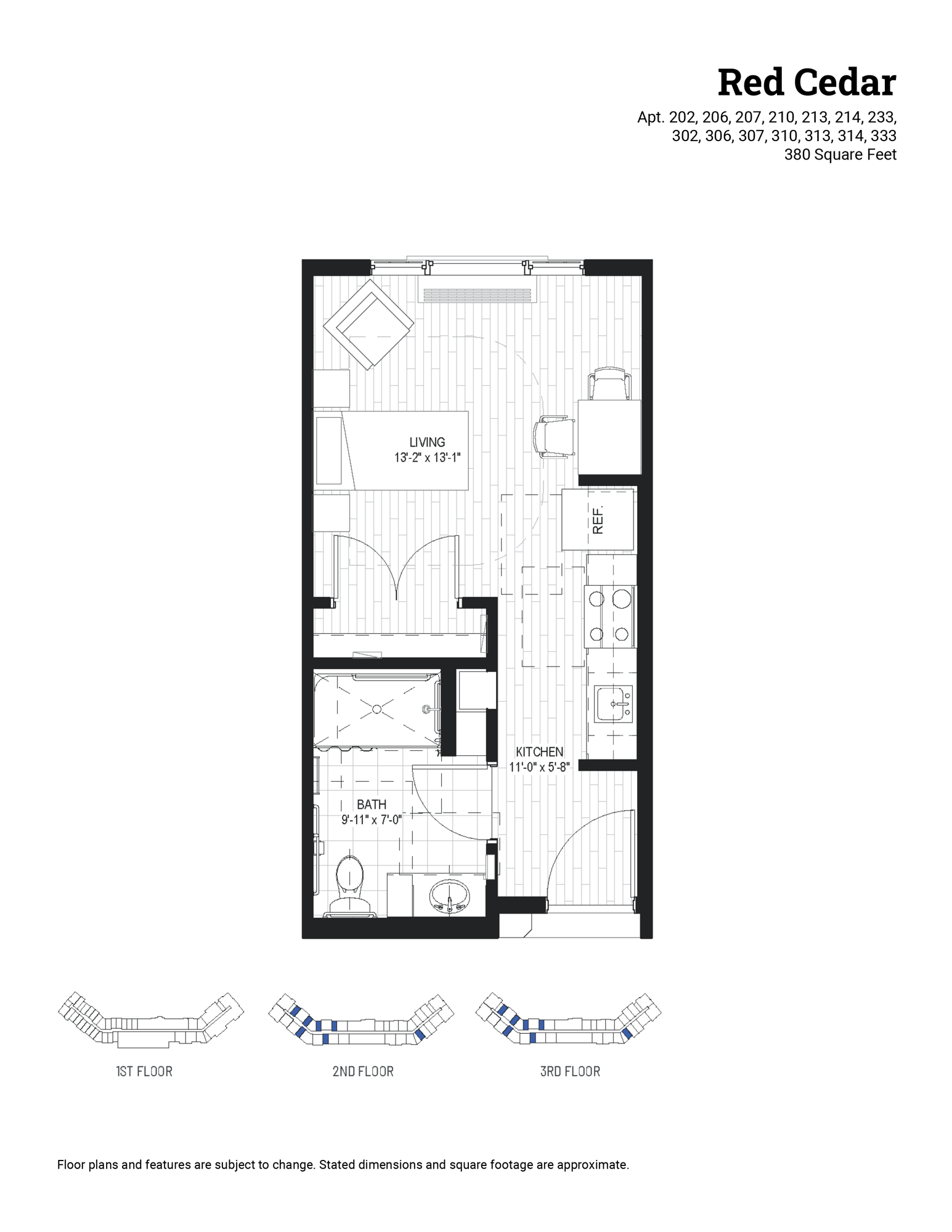 Red Cedar | studio, 1 bath | 380 sq ft