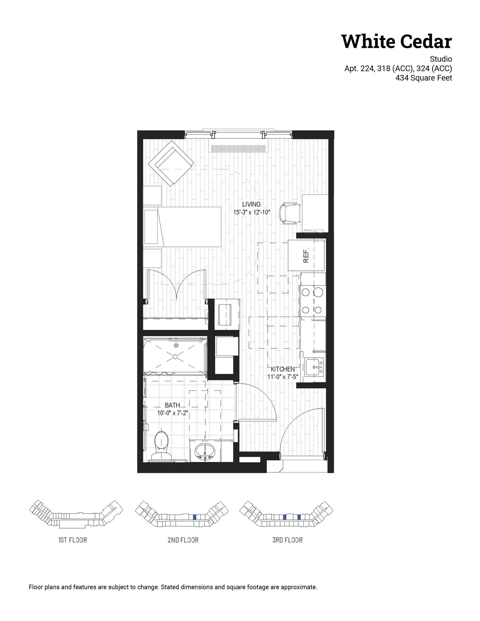 White Cedar | studio, 1 bath | 434 sq ft