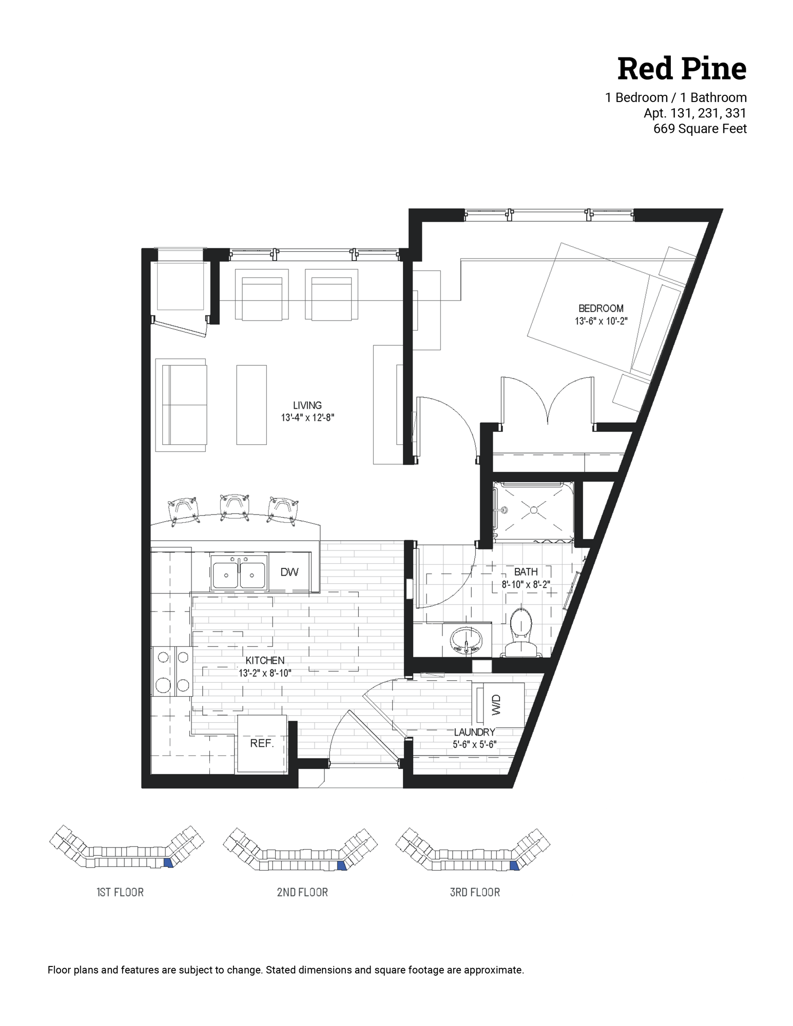 Red Pine | 1 bed, 1 bath | 669 sq ft