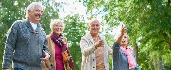 senior friends on walk. outside