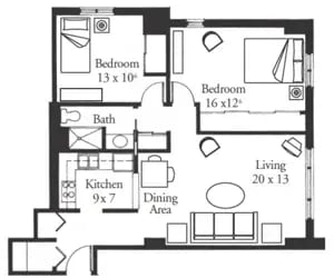 The Belmont - 792 sq ft, 2 bedroom, 1 bedroom