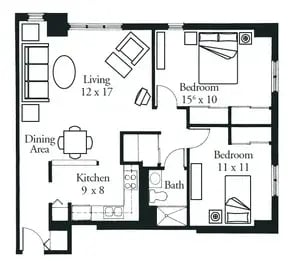 The Gables - 792 sq ft, 2 bedroom, 1 bathroom