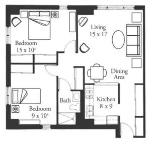 The Greenhaven - 802 sq ft, 2 bedroom, 1 bathroom