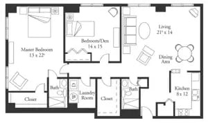 The Hallmark  - 1,430 sq ft, 2 bedrooms, 2 bathrooms