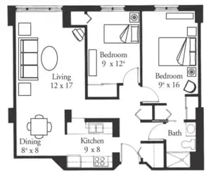 The Heritage - 841 sq ft, 2 bedroom, 1 bathroom