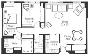 The Lexington - 1,150 sq ft, 2 bedrooms, 2 bathrooms