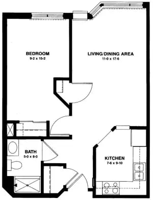 The Little Falls - 545 sq ft, 1 bedroom (CityView)