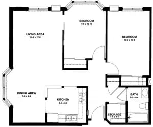 The Mankato - 850 sq ft, 2 bedrooms (CityView)