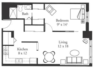 The Monterey - 630 sq ft, 1 bedroom, 1 bathroom