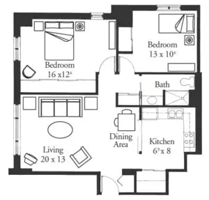 The Plaza - 792 sq ft, 2 bedroom, 1 bathroom