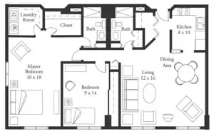 The Regency - 1,150 sq ft, 2 bedrooms, 2 bathrooms