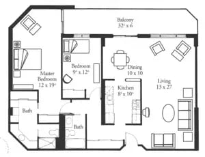 The Somersby - 1,225 sq ft,  2  bedrooms, 2 bathrooms, balcony