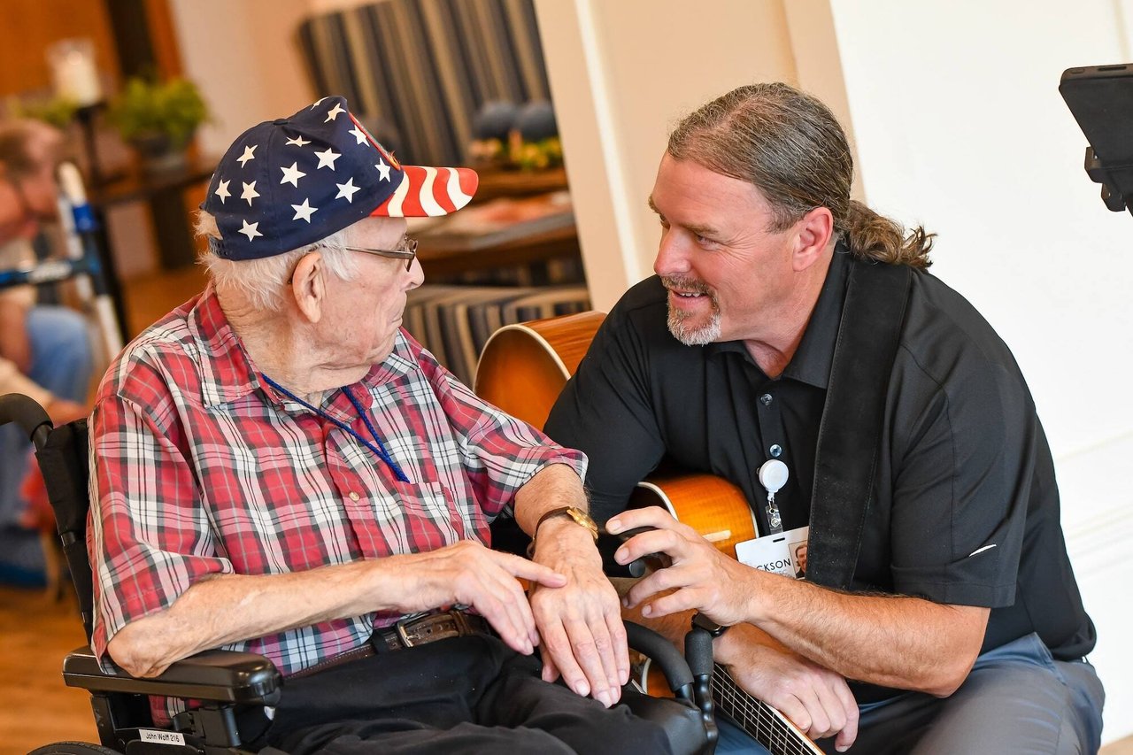 music therapist with man