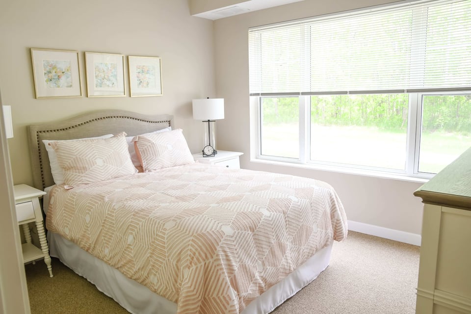 sunny bedroom with large window