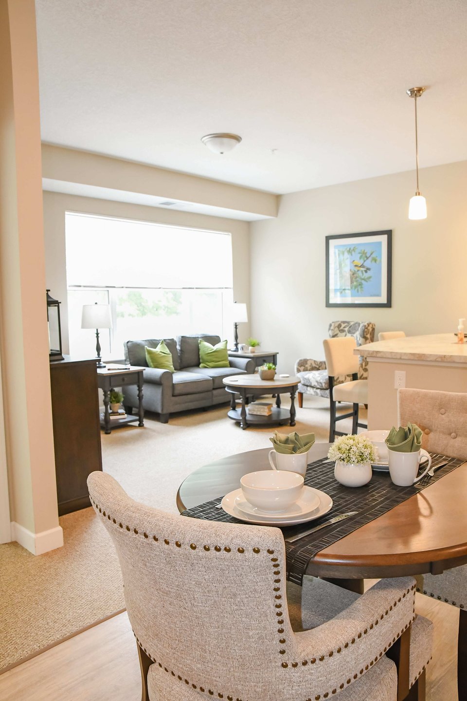 dining room with sunny window