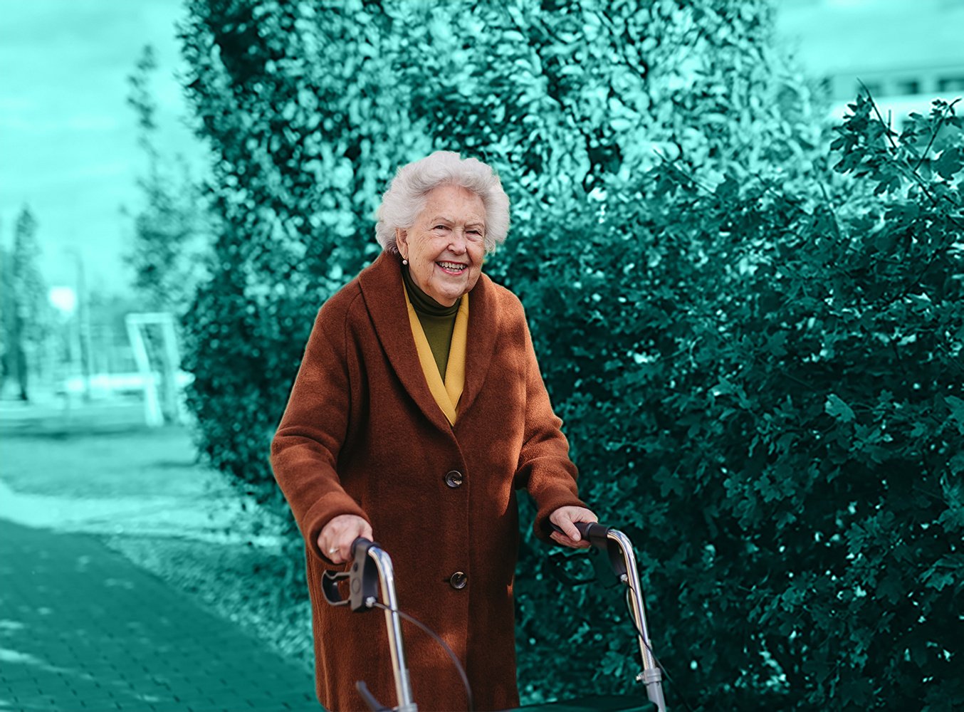 Older adult going for a walk in senior living community